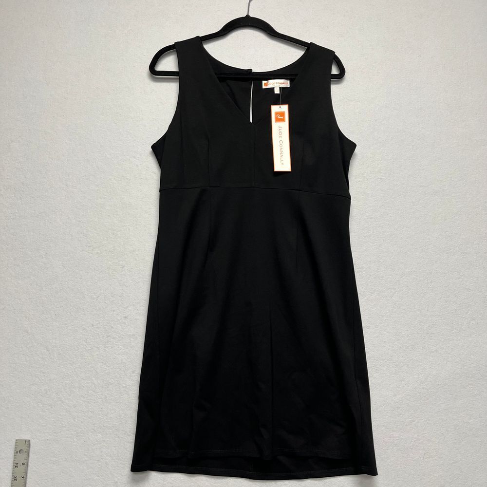 Jude Connally Classic Black Sleeveless Sheath Dress Professional Workwear Size L